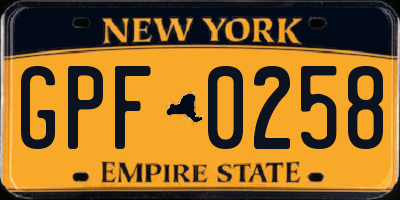 NY license plate GPF0258