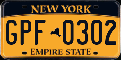 NY license plate GPF0302