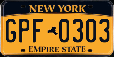 NY license plate GPF0303