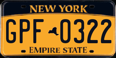 NY license plate GPF0322