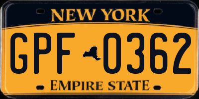NY license plate GPF0362