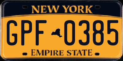 NY license plate GPF0385