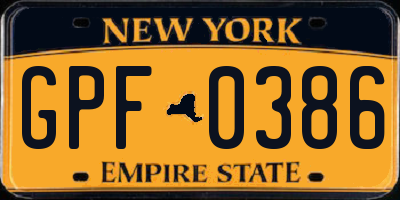 NY license plate GPF0386