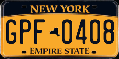 NY license plate GPF0408
