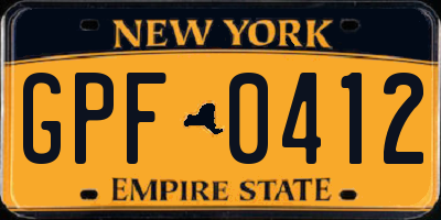 NY license plate GPF0412
