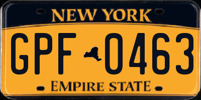 NY license plate GPF0463