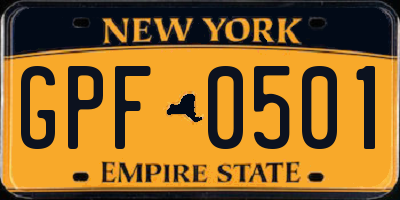 NY license plate GPF0501