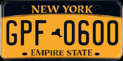 NY license plate GPF0600