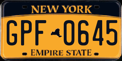 NY license plate GPF0645