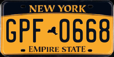 NY license plate GPF0668