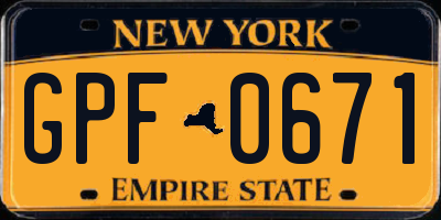 NY license plate GPF0671