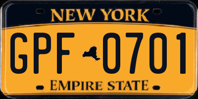 NY license plate GPF0701