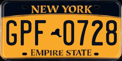 NY license plate GPF0728