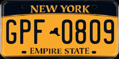 NY license plate GPF0809