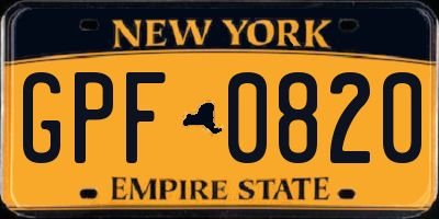NY license plate GPF0820