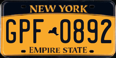 NY license plate GPF0892