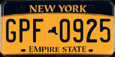NY license plate GPF0925