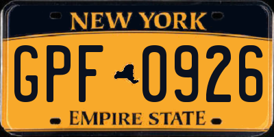 NY license plate GPF0926