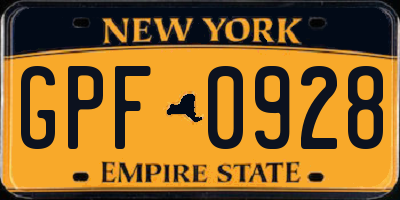 NY license plate GPF0928