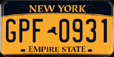 NY license plate GPF0931