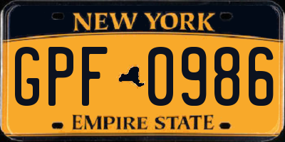 NY license plate GPF0986