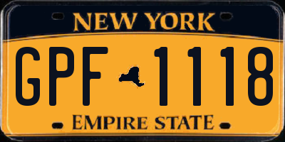 NY license plate GPF1118