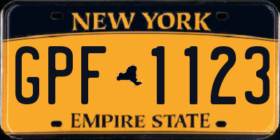 NY license plate GPF1123