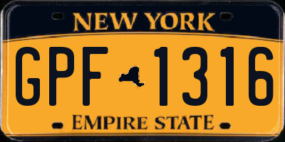 NY license plate GPF1316