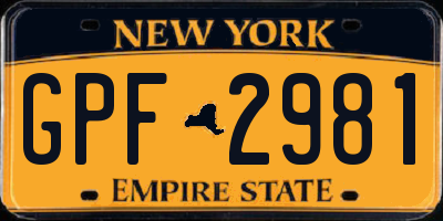 NY license plate GPF2981
