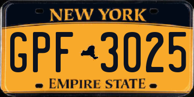 NY license plate GPF3025