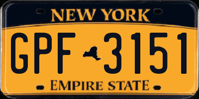 NY license plate GPF3151