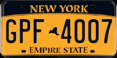NY license plate GPF4007