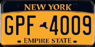 NY license plate GPF4009