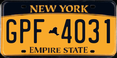 NY license plate GPF4031