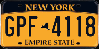 NY license plate GPF4118