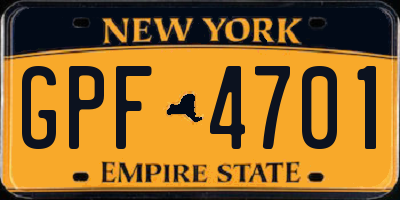NY license plate GPF4701