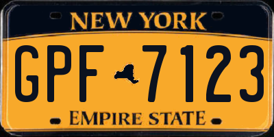 NY license plate GPF7123