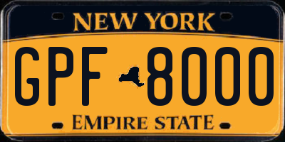 NY license plate GPF8000