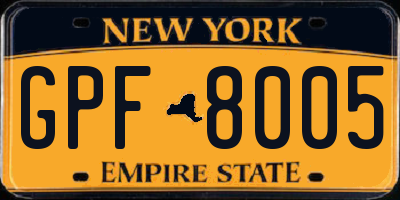 NY license plate GPF8005