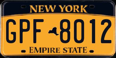 NY license plate GPF8012