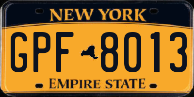 NY license plate GPF8013