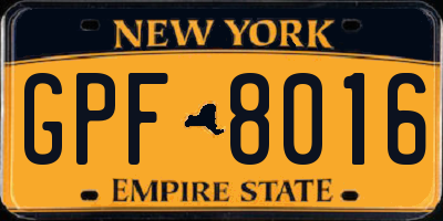 NY license plate GPF8016