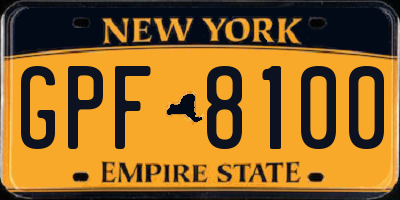 NY license plate GPF8100