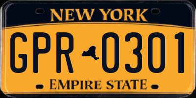 NY license plate GPR0301