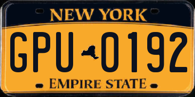 NY license plate GPU0192