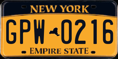 NY license plate GPW0216