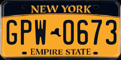 NY license plate GPW0673