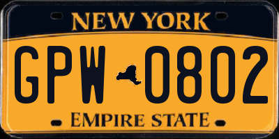 NY license plate GPW0802