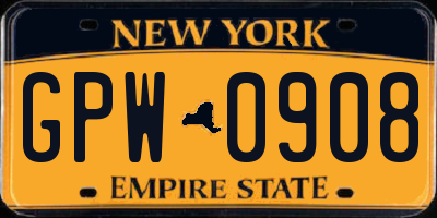 NY license plate GPW0908
