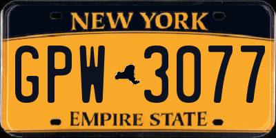 NY license plate GPW3077